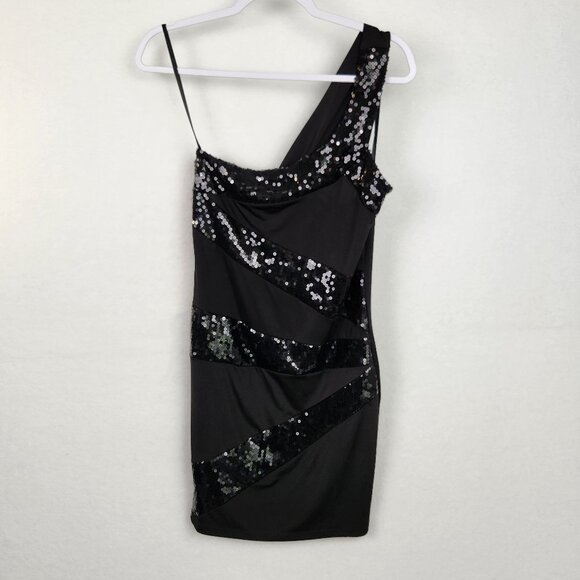 Arden B Dresses & Skirts - Arden B Womens One Shoulder Sequin Dress Size L Black NWT